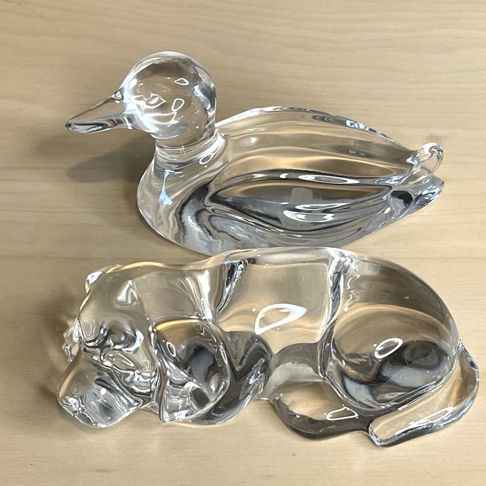Vintage 1990s Princess House 24% Lead Crystal Paperweight Figurines Duck And Dog